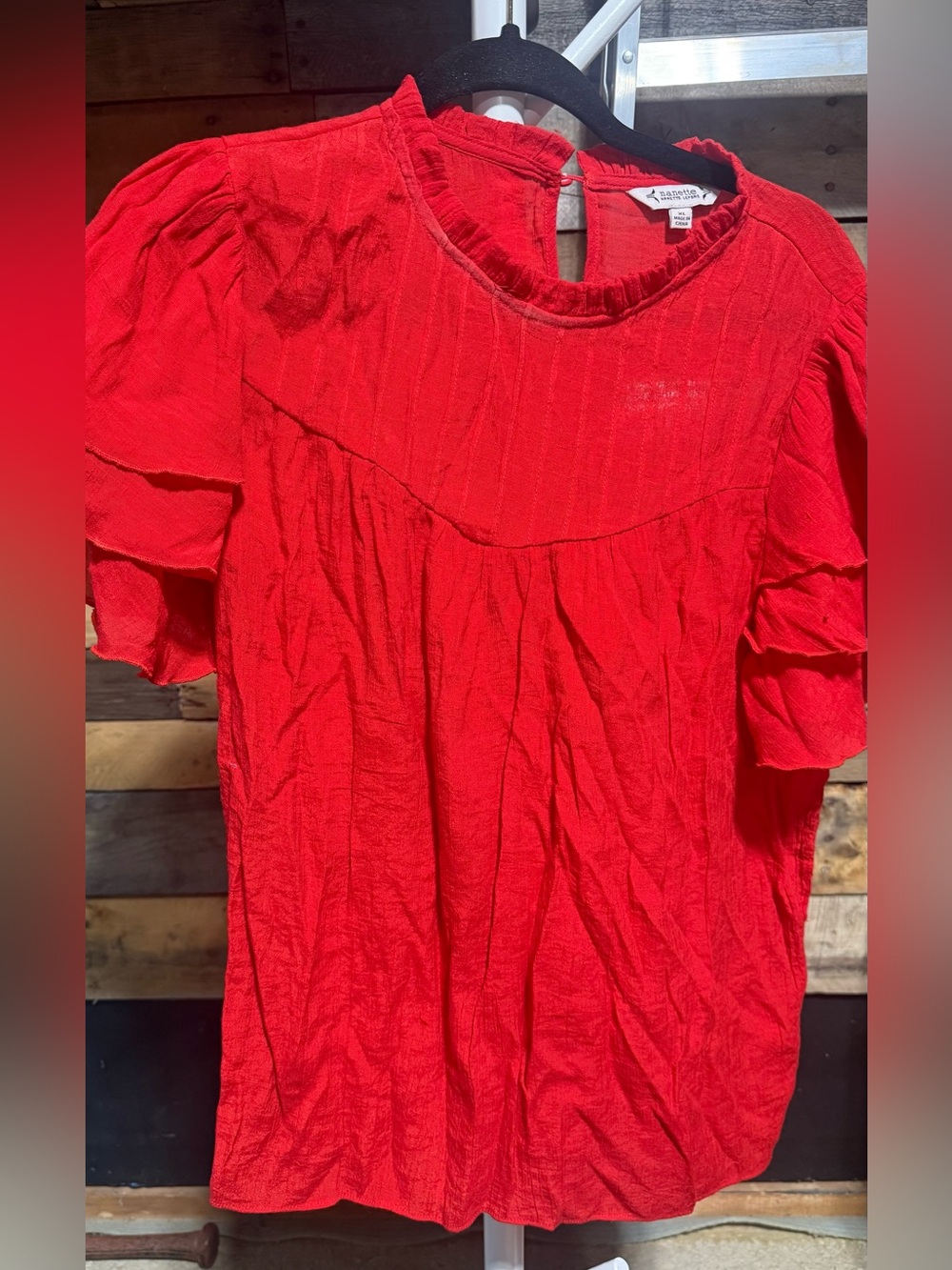 Nanette Lepore Red Ruffle Sleeve Blouse XL